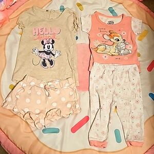 2 Disney Baby 2 piece sets Minnie Mouse shirt and shorts and Bambi pajamas.